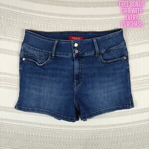 Guess Blue Denim Jean Shorts Double Button High Rise Size 32 NEW